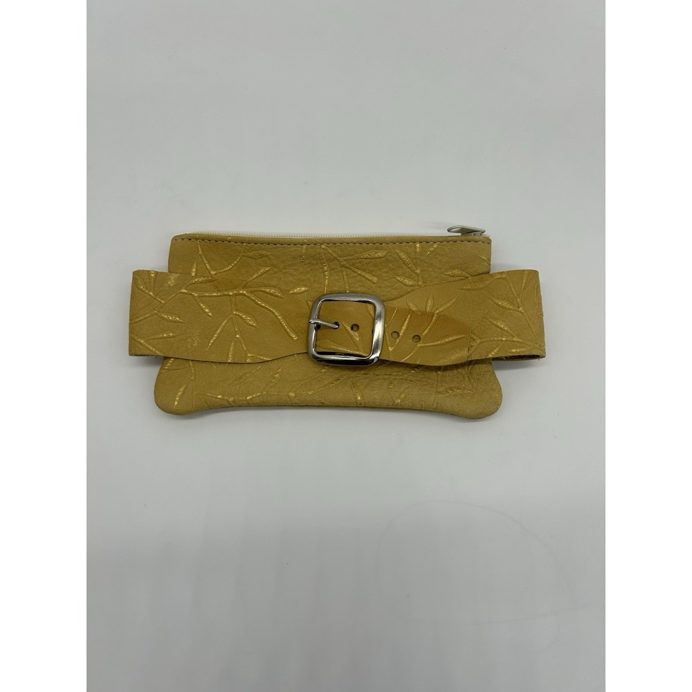 Mustard‎ yellow tooled leather bag pouch Wristlet